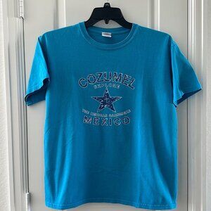 Cozumel Explore Mexico Blue Graphic T-Shirt Medium Gildan Ultra Cotton Mens Crew